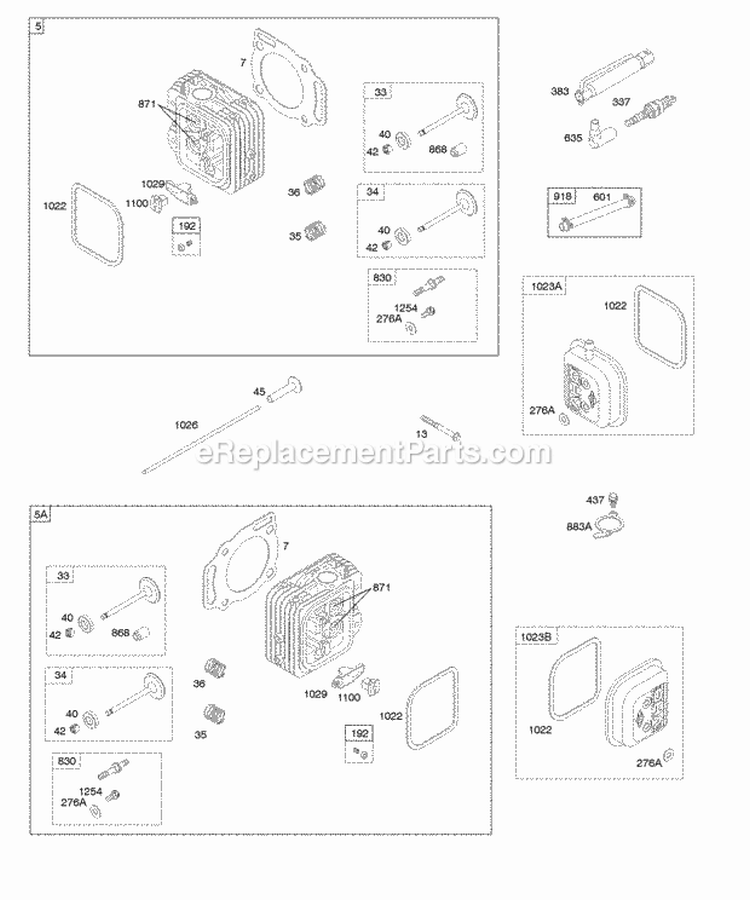 Cylinder Heads Rocker Covers Diagram and Parts List for 305777-0113-E1  Briggs and Stratton Engine